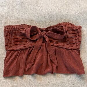 American Eagle Outfitters Rust-Colored Strapless Crochet Tie Top